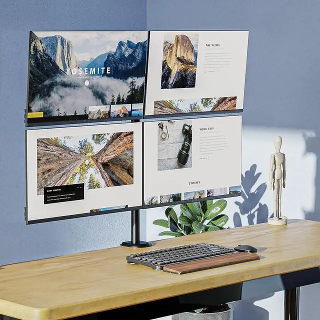 Alt view image 4 of 5 - Quad Monitor Stand, 4 Monitor Mount for 17 to 32 inch Computer Screens, Fully Adjustable Stacked 4 Monitor Desk Mount, VESA Mount, Hold up to 19.8lbs per Arm, C clamp/Grommet Base