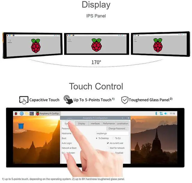 Alt view image 3 of 5 - waveshare 7.9inch HDMI LCD 7.9" 400x1280 Capacitive Touch Screen LCD IPS Display Monitor, Toughened Glass Cover Support Raspberry Pi/Jetson Nano/PC/Windows 10/Raspbian/Ubuntu/Kali/WIN10 IoT/Retropie