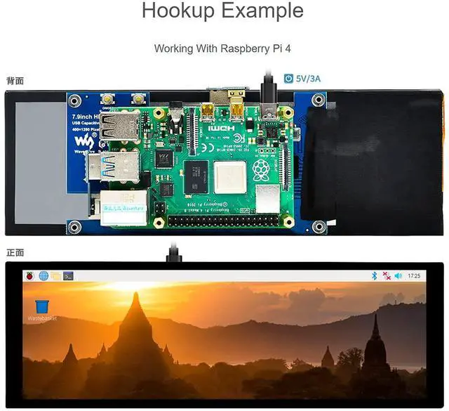 Alt view image 4 of 5 - waveshare 7.9inch HDMI LCD 7.9" 400x1280 Capacitive Touch Screen LCD IPS Display Monitor, Toughened Glass Cover Support Raspberry Pi/Jetson Nano/PC/Windows 10/Raspbian/Ubuntu/Kali/WIN10 IoT/Retropie