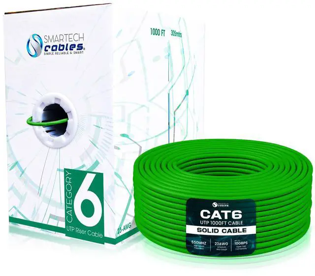 Main image of SmarTech Cables Cat 6 Cable 1000ft (Riser) - UTP 4 Pair Solid Conductor, Easy to Install Cat6 Riser 1000ft, High Speed 10 Gbps, 23 AWG Cat6 1000ft Ethernet Cable, Certified Bulk Cat6 Cable 1000ft