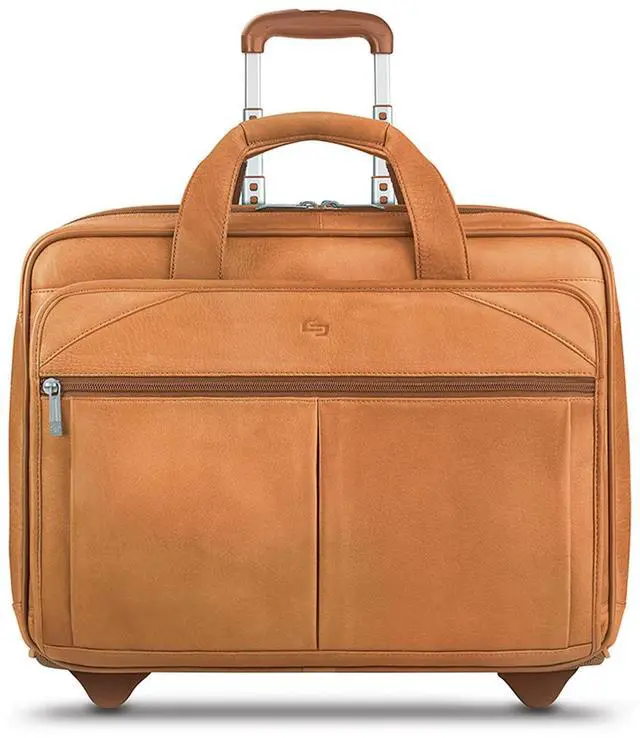 Main image of Solo Walker Leather Rolling Laptop Bag, Tan