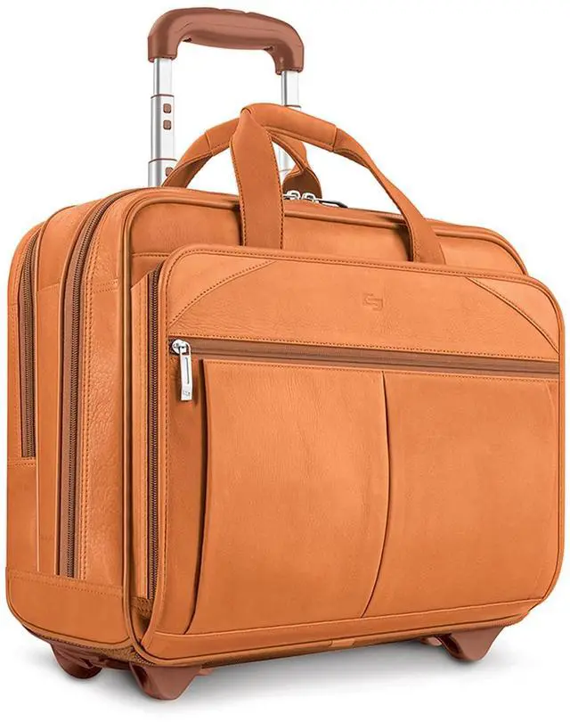 Alt view image 3 of 5 - Solo Walker Leather Rolling Laptop Bag, Tan