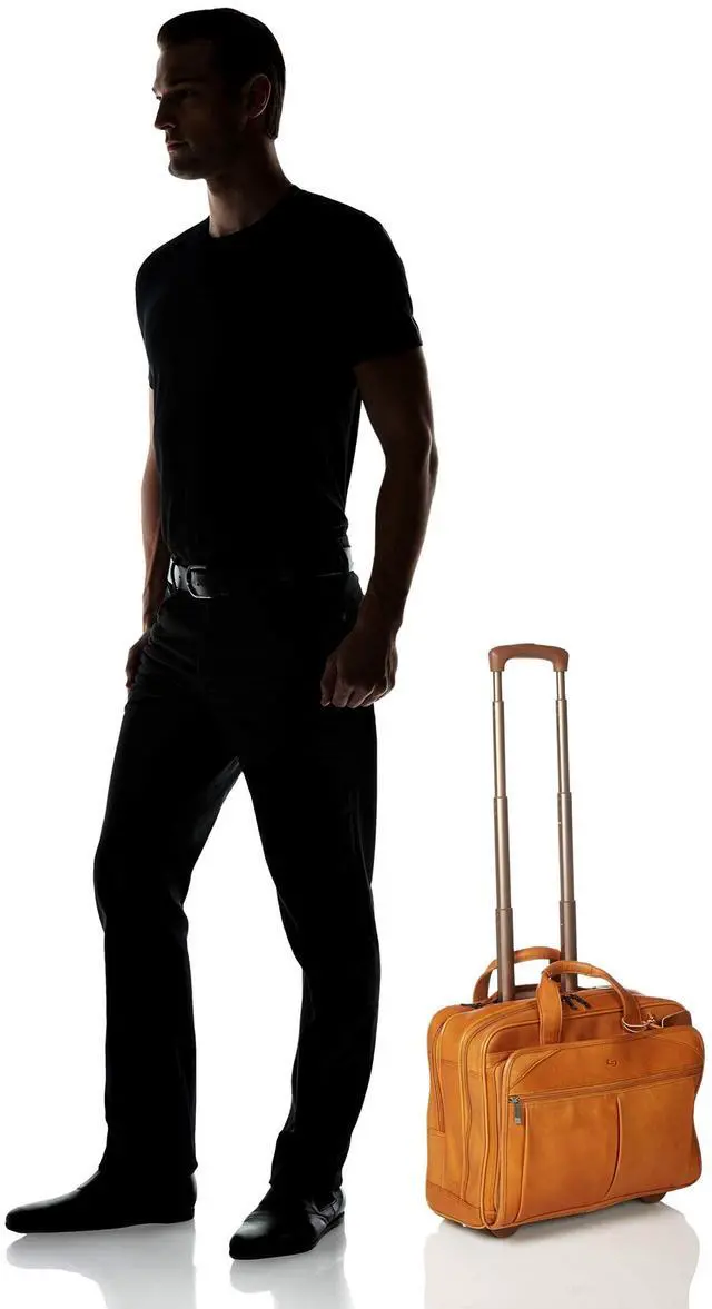 Alt view image 4 of 5 - Solo Walker Leather Rolling Laptop Bag, Tan