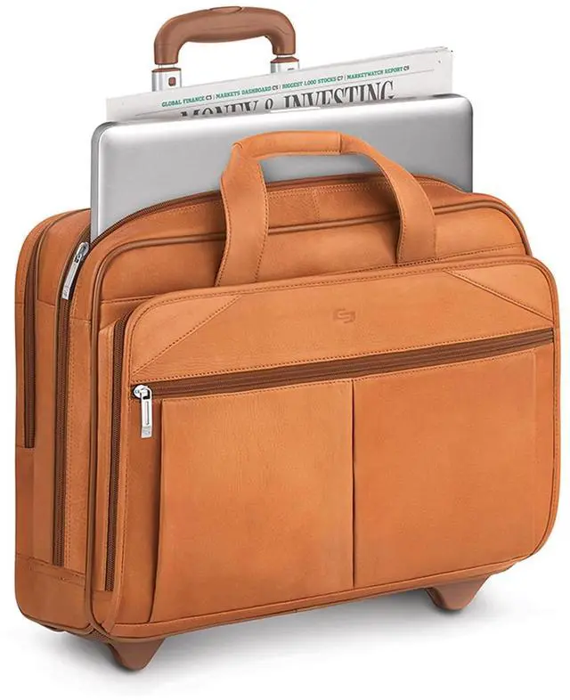 Alt view image 5 of 5 - Solo Walker Leather Rolling Laptop Bag, Tan