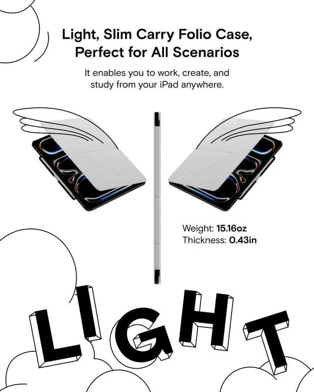 Alt view image 2 of 5 - MOFT Folio Case for iPad Air 13 inch (M2/M3) with Detachable Pencil Holder, Protective & Lightweight,Durable MOVAS Material and Comfortable Touch for Browsing,Drawing, Studying, Sidecar, Pepper Mint