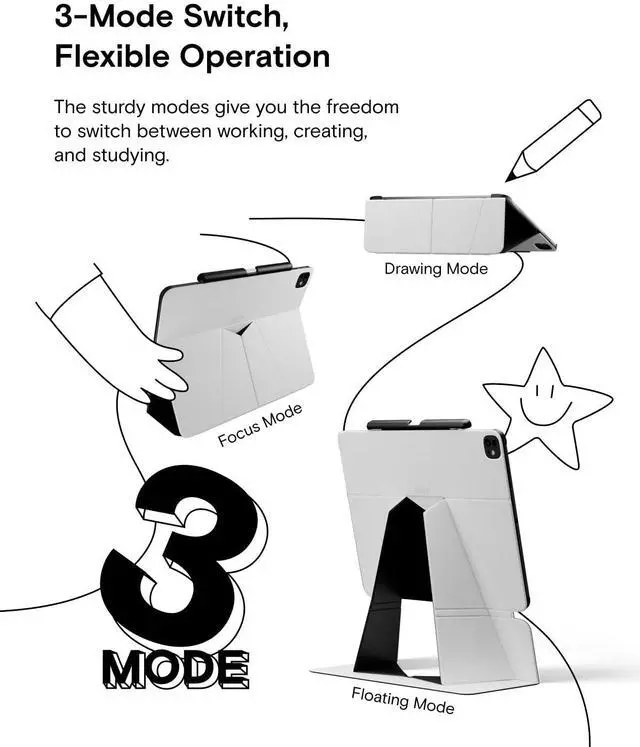 Alt view image 4 of 5 - MOFT Folio Case for iPad Air 13 inch (M2/M3) with Detachable Pencil Holder, Protective & Lightweight,Durable MOVAS Material and Comfortable Touch for Browsing,Drawing, Studying, Sidecar, Pepper Mint