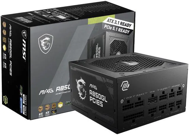 Main image of MSI MAG A850GL PCIE 5.1 & ATX 3.1 Gaming Power Supply - Full Modular - 80 Plus Gold Certified 850W - Compact Size - ATX PSU - 10 Year Warranty