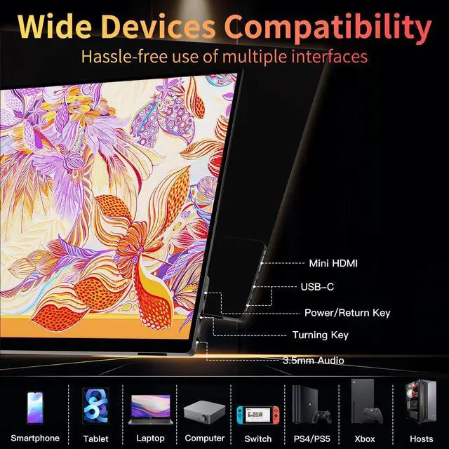 Alt view image 2 of 5 - 15.6''Portable Monitor for latop ,2K FHD 60HZ Laptop Monitor Screen,USB-C and HDMI Inputs, Ultra-Slim IPS Panel with HDR and Premium Smart Cover & Speakers for Laptop,PC,Phone,PS4/5,Switch,Mac,Xbox