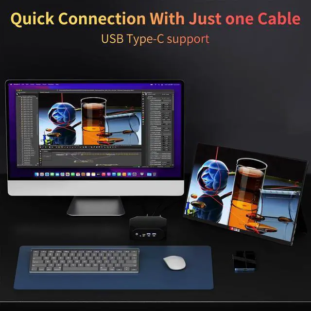 Alt view image 4 of 5 - 15.6''Portable Monitor for latop ,2K FHD 60HZ Laptop Monitor Screen,USB-C and HDMI Inputs, Ultra-Slim IPS Panel with HDR and Premium Smart Cover & Speakers for Laptop,PC,Phone,PS4/5,Switch,Mac,Xbox