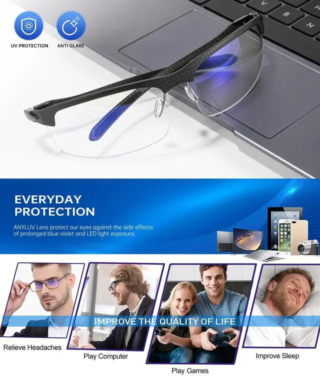 Alt view image 4 of 5 - ANYLUV Blue Light Glasses Men Blue Light Blocking Glasses Carbon Fiber Temple Gaming Computer Glasses Anti Eye Strain