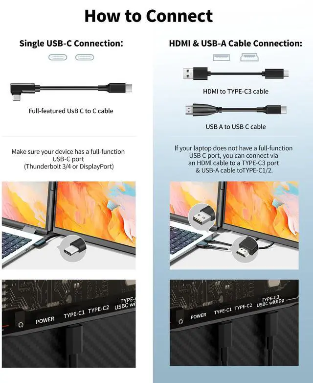 Alt view image 4 of 5 - Cevaton Laptop Screen Extender - 15.6" FHD 1080P Portable Monitor for Laptop, Detachable & Plug and Play Dual Monitor Extender for 13"-17.3" Laptops, Compatible with Wins/Mac/Android/Chrome