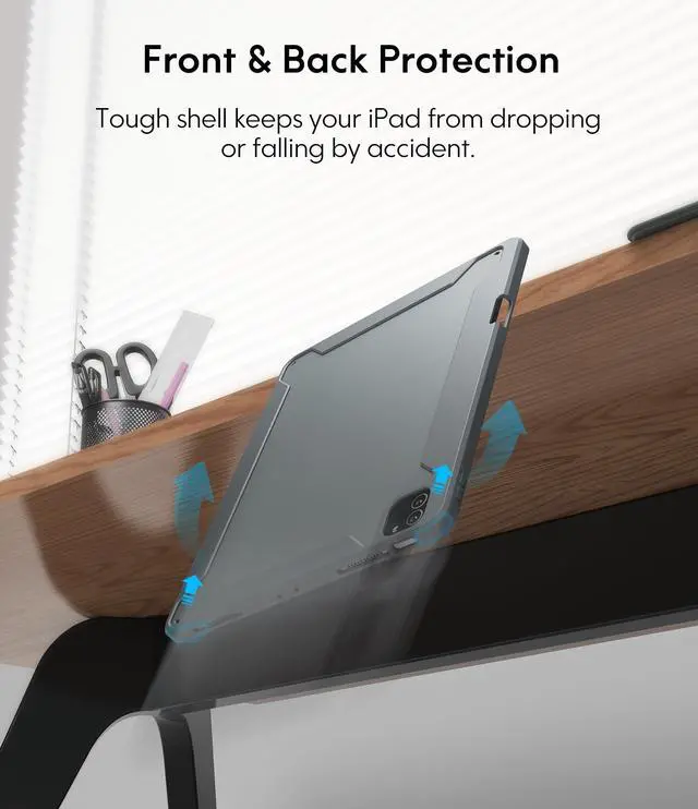 Alt view image 5 of 5 - CHESONA Rugged for iPad Pro 11 (M4) 2024 Case with Keyboard, Magnetic Detachable Case & 7-Color Backlit, Smart Trackpad, 15deg-180deg Adjustable Stand, Portrait/Landscape, Gray