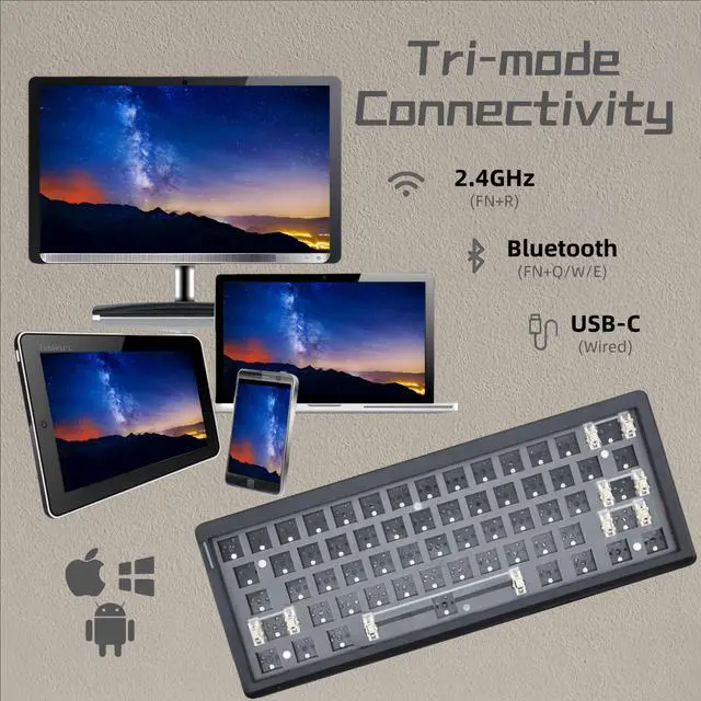 Alt view image 3 of 5 - Cmokifuly GMK61 60% Mechanical Keyboard Kit Tri-Mode South-Facing RGB LED Gaming Keyboard for 3/5pin Switches,61 Keys Hotswap Socket PCB Gasket Mounted Plate DIY Keyboard Kit (Black)