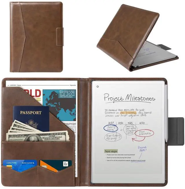 Main image of CoBak Premium PU Leather Case for Remarkable Paper Pro 11.8" (2024) - Slim Magnetic Back Cover with Auto Sleep/Wake, Folder Design, Magnetic Pen Holder Strap, Brown Leather