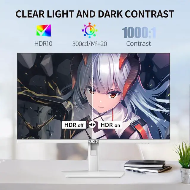 Alt view image 4 of 5 - CUNPU 27 Inch White 180/200Hz Gaming Monitor, QHD 2560x1440 Fast IPS PC Monitor, Adaptive Sync, 100% sRGB, HDR10, Built-in Speaker, Height/Swivel/Tilt/Rotating Adjustable Stand, HDMI, Displayport