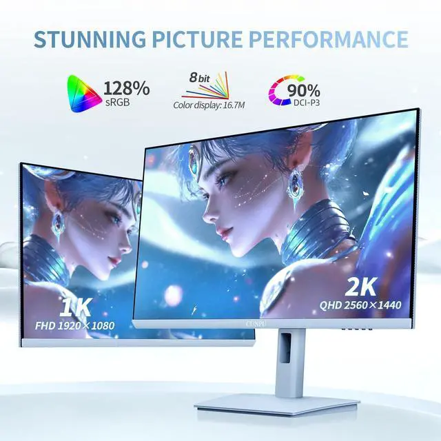 Alt view image 2 of 5 - CUNPU 27 Inch Pastel Blue Gaming Monitor, QHD 2560x1440 Fast IPS 180Hz Computer Monitor, 90% DCI-P3, Adaptive Sync, Built- in Speaker, Height/Swivel/Tilt/Pivot Adjustable Stand, HDMI, Displayport