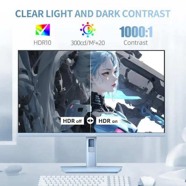 Alt view image 3 of 5 - CUNPU 27 Inch Pastel Blue Gaming Monitor, QHD 2560x1440 Fast IPS 180Hz Computer Monitor, 90% DCI-P3, Adaptive Sync, Built- in Speaker, Height/Swivel/Tilt/Pivot Adjustable Stand, HDMI, Displayport