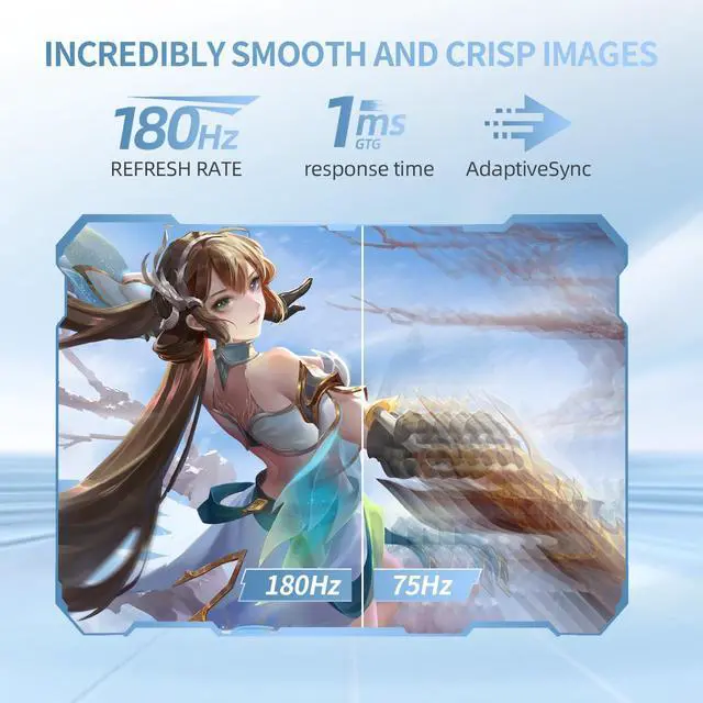 Alt view image 4 of 5 - CUNPU 27 Inch Pastel Blue Gaming Monitor, QHD 2560x1440 Fast IPS 180Hz Computer Monitor, 90% DCI-P3, Adaptive Sync, Built- in Speaker, Height/Swivel/Tilt/Pivot Adjustable Stand, HDMI, Displayport