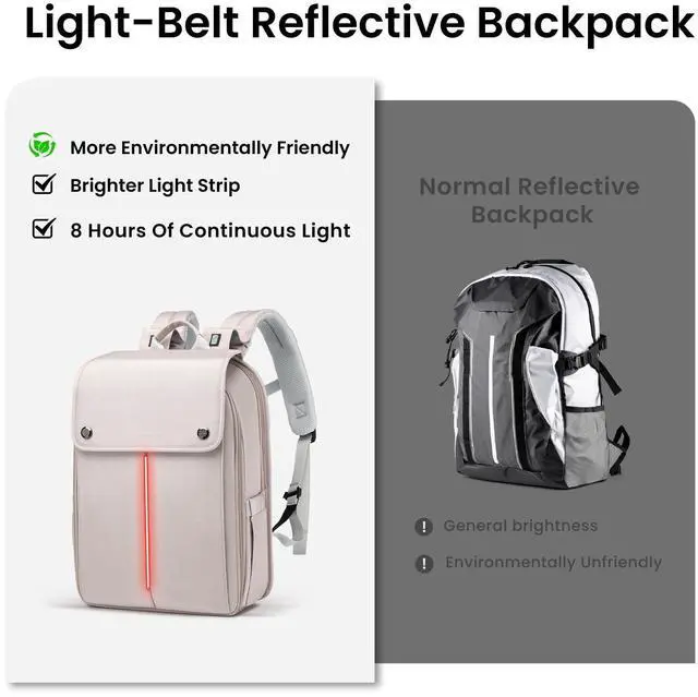 Alt view image 2 of 5 - CROSSGEAR Smart Casual Laptop Backpack Led Reflective Travel Backpack Three-Speed Adjustment Expandable Carry-On Laptop Bag for Cycling Work and Daily Use,for Women,Lotus Pink