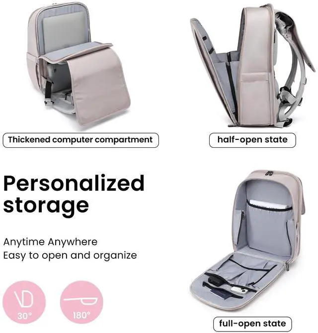 Alt view image 3 of 5 - CROSSGEAR Smart Casual Laptop Backpack Led Reflective Travel Backpack Three-Speed Adjustment Expandable Carry-On Laptop Bag for Cycling Work and Daily Use,for Women,Lotus Pink
