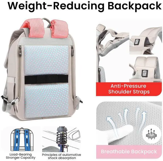 Alt view image 4 of 5 - CROSSGEAR Smart Casual Laptop Backpack Led Reflective Travel Backpack Three-Speed Adjustment Expandable Carry-On Laptop Bag for Cycling Work and Daily Use,for Women,Lotus Pink