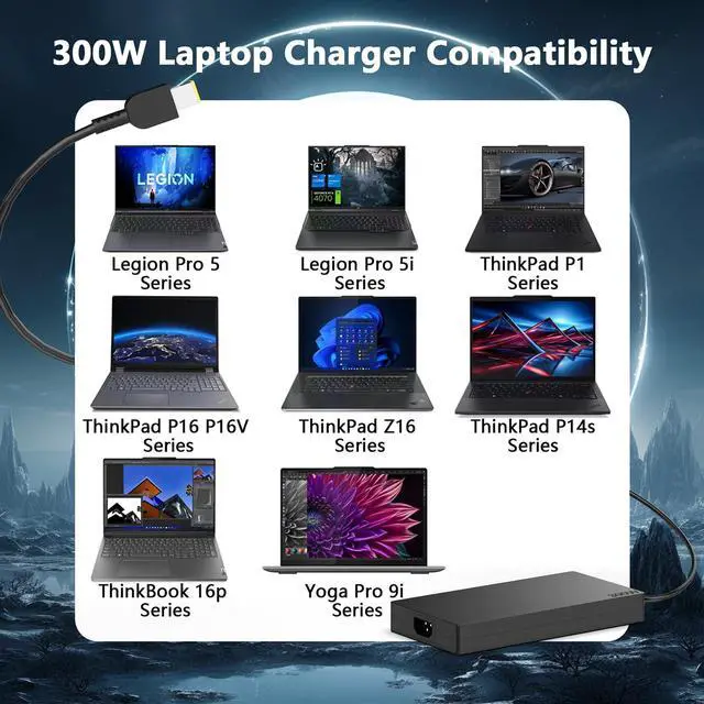 Alt view image 5 of 5 - GKLSPL 300W Slim Tip Laptop Charger Compatible with Lenovo Legion 7 7i 5i 5 5 pro Laptop R7000P R9000P R9000K Y9000K Y9000X DL300SDC3A GX21F23045 SA10R16956 5A10W86289 Gaming Laptop Power Adapter