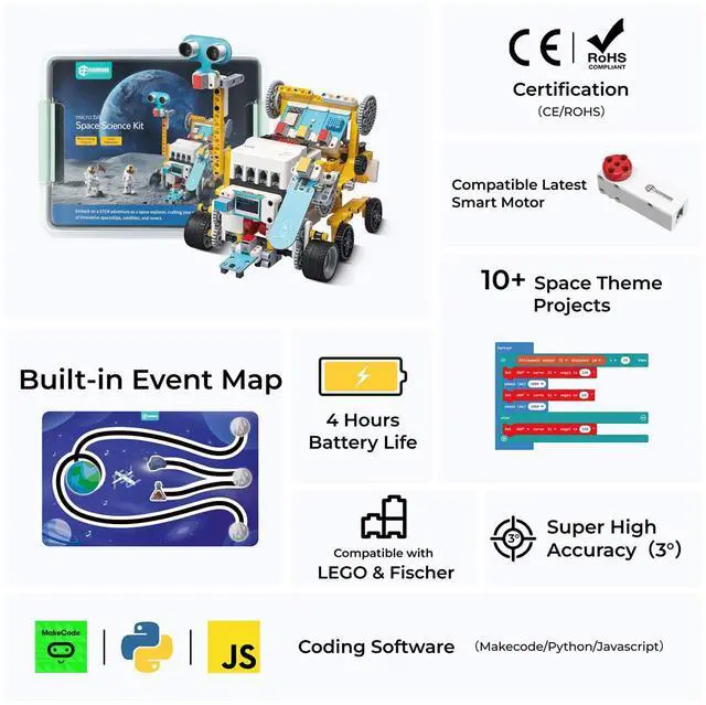 Alt view image 2 of 5 - ELECFREAKS Micro:bit Space Kit with Nezha v2 Expansion Board 8+ Space Learning Projects,microbit Starter Planet X Sensors Kit with Closed Loop Motor(Without Micro:bit)