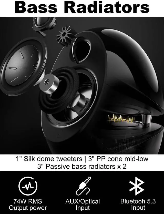 Alt view image 3 of 5 - Edifier e25HD PC Speakers with Passive Bass Radiators & Bluetooth 5.3 LDAC for Desktop - Optical Input- 74W Near Field Powered Bookshelf Hi-Res Speakers with 24bit/96KHz Wired & 990Kbps Wireless, Red