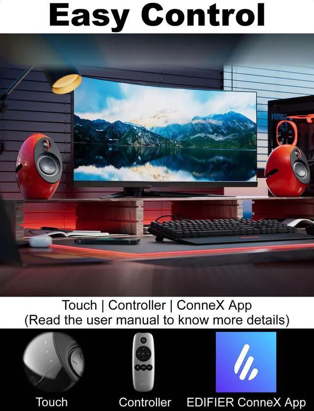 Alt view image 5 of 5 - Edifier e25HD PC Speakers with Passive Bass Radiators & Bluetooth 5.3 LDAC for Desktop - Optical Input- 74W Near Field Powered Bookshelf Hi-Res Speakers with 24bit/96KHz Wired & 990Kbps Wireless, Red