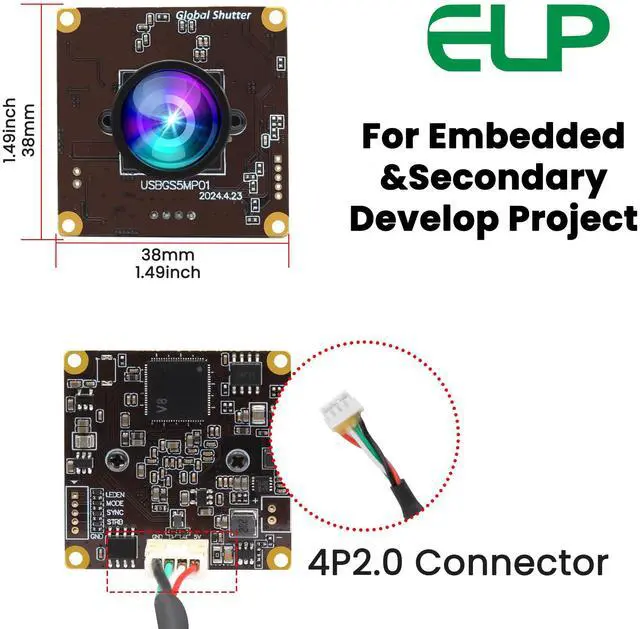 Alt view image 4 of 5 - ELP 5MP Global Shutter 50fps USB Camera - Wide Angle Webcam for Live Streaming (100 No Distortion Lens)
