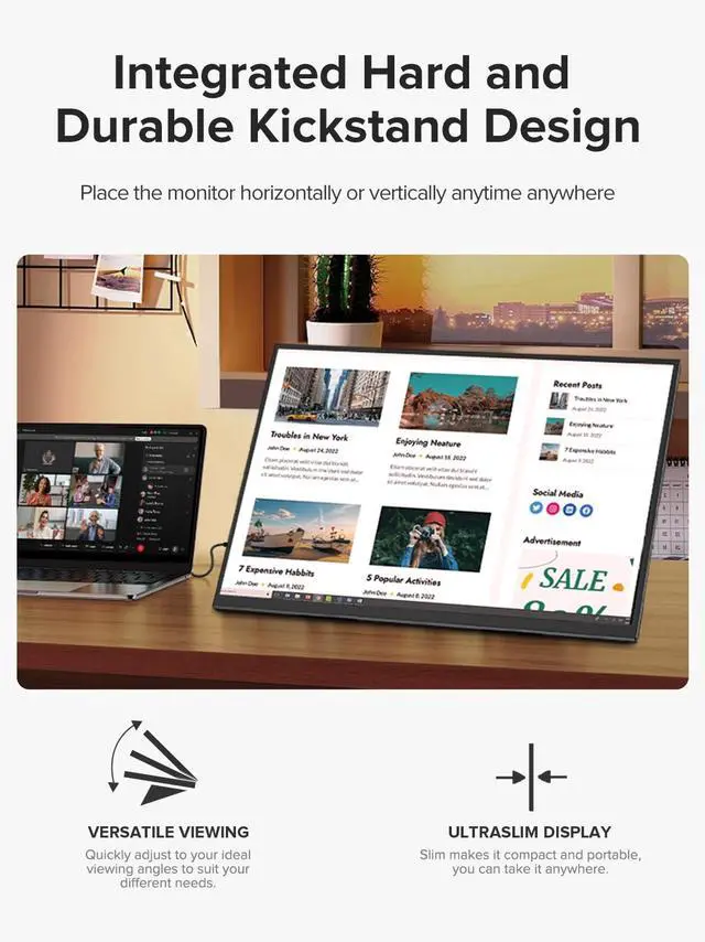 Alt view image 2 of 5 - EPORMOT Portable Monitor 21.5 inch 120hz for Laptop, FHD 1080P Portable Gaming Monitor w/VESA Kickstand HDR Speakers USB C Mini HDMI for Phones PC Gaming Devices, Travel Second Screen for Business