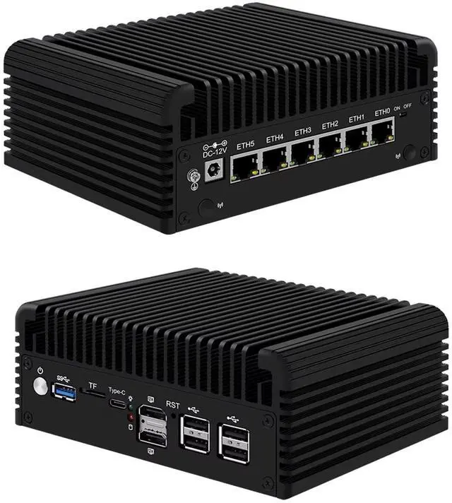 Alt view image 2 of 5 - 6 LAN 2.5G Firewall Router 12th Gen N150 6X i226-V Fanless Mini PC DDR5 2xHDMI2.1 USB3.2 Type-C pf-Sense Proxmox,8GB DDR5 128GB NVMe