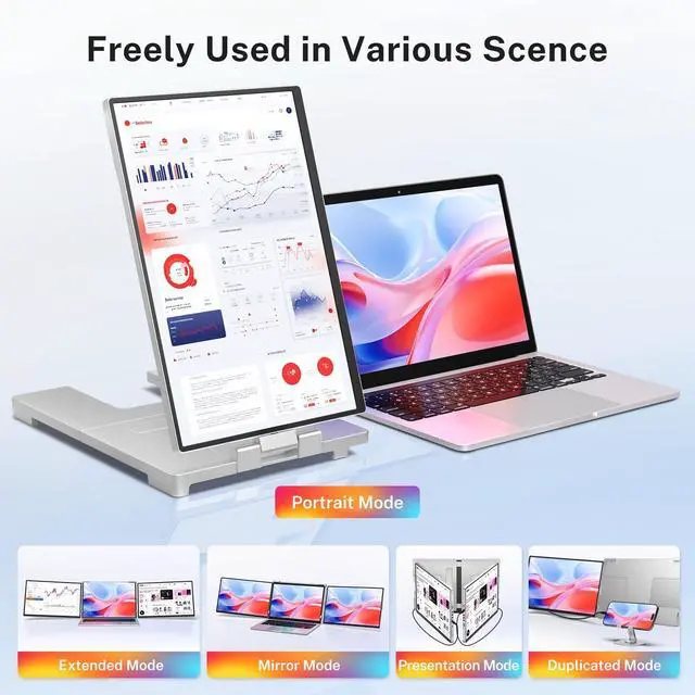 Alt view image 4 of 5 - Fzaqwen Triple Screen Laptop Monitor Extender - 2.5K QHD IPS Triple Portable Monitor for Laptop 13.3-17 Inch, Plug Play and Compatible with MacOS/Wins/Chrome/Dex (Silver)