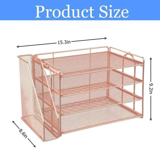 Alt view image 3 of 5 - gianotter Monitor Stand with Storage + 4-Tier Paper Organizer (Rose Gold)