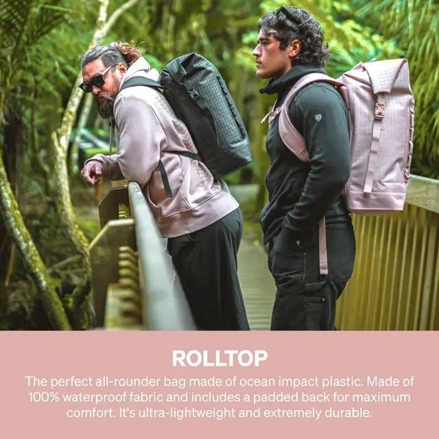 Alt view image 5 of 5 - GOT BAG Jason Momoa ROLLTOP Backpack | Durable 100% Recycled Ocean Impact Plastic(tm) | Ultra-Light Waterproof Fabric | 15" Laptop Sleeve (Black)