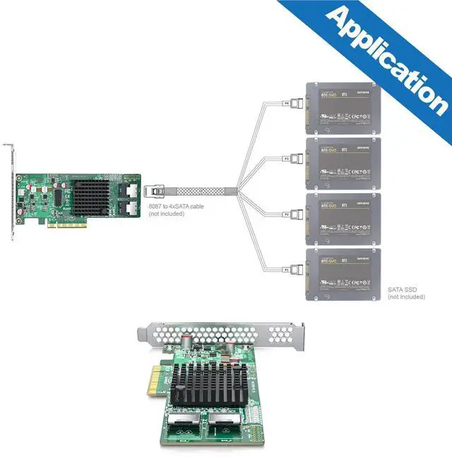 Alt view image 4 of 4 - H!Fiber LSI SAS 9211-8i RAID Controller Card, 6Gb/s Internal HBA Card, LSI SAS2008 Chip, PCI Express 2.0 X8, 2X Mini SAS SFF-8087 Ports