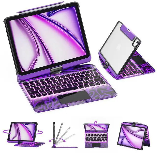 Main image of GUSGU Transparent Case with Wireless Keyboard for iPad 10.2-in (7th, 8th, and 9th Gen), 7 Colors Backlight, Trackpad, 360degRotating Stand, Tech Style