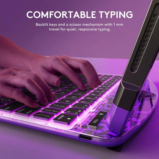 Alt view image 5 of 5 - GUSGU Transparent Case with Wireless Keyboard for iPad 10.2-in (7th, 8th, and 9th Gen), 7 Colors Backlight, Trackpad, 360degRotating Stand, Tech Style