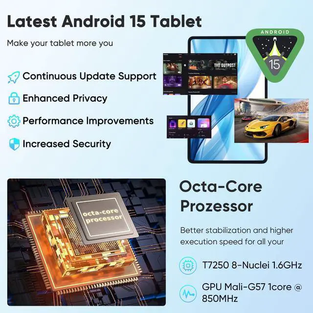 Alt view image 3 of 5 - HNVHNV Android 15 Tablet 12 inch Tablet, 20GB RAM 128GB ROM 2TB Expanded, Octa Core Processor, 2000x1200 IPS HD Touchscreen, 8000mAh, 5G WiFi, BT5.0, 5MP+13MP Dual Camera, Widevine L1, GPS (Gray)