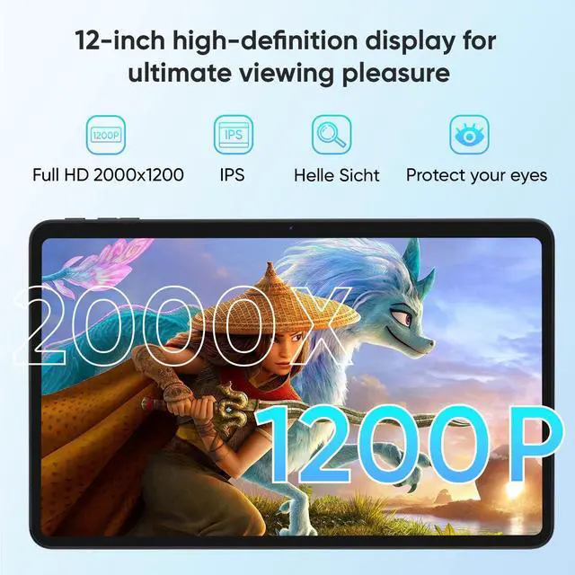 Alt view image 5 of 5 - HNVHNV Android 15 Tablet 12 inch Tablet, 20GB RAM 128GB ROM 2TB Expanded, Octa Core Processor, 2000x1200 IPS HD Touchscreen, 8000mAh, 5G WiFi, BT5.0, 5MP+13MP Dual Camera, Widevine L1, GPS (Gray)