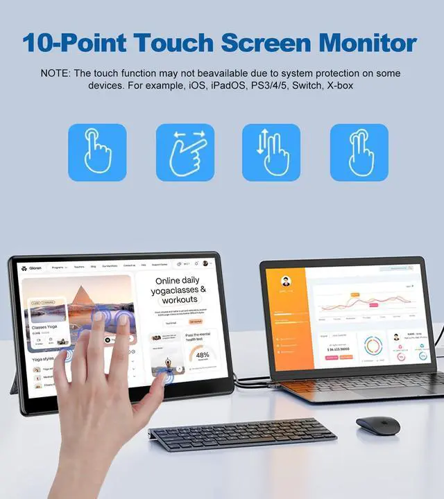 Alt view image 3 of 5 - HOWENS Industrial Touchscreen Monitor 13.3 inch, FHD 1920x1080 IPS Laptop Touch Monitor HDMI VGA Display Support VESA Mount Compatible with Laptops PC Mac