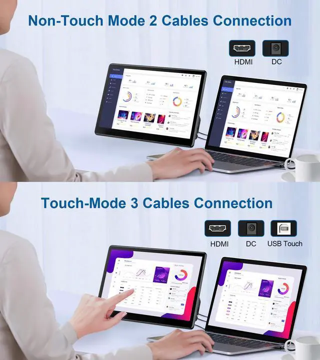 Alt view image 5 of 5 - HOWENS Industrial Touchscreen Monitor 13.3 inch, FHD 1920x1080 IPS Laptop Touch Monitor HDMI VGA Display Support VESA Mount Compatible with Laptops PC Mac