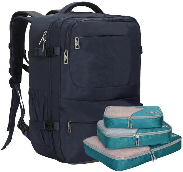 Main image of Hynes Eagle 44L Carry on Backpack Airline Approved Travel Backpack for Men Women Large Laptop Backpack 17 inch Nylon Backpack Overnight Weekender Duffel Bag Navy with 3PCS Packing Cubes