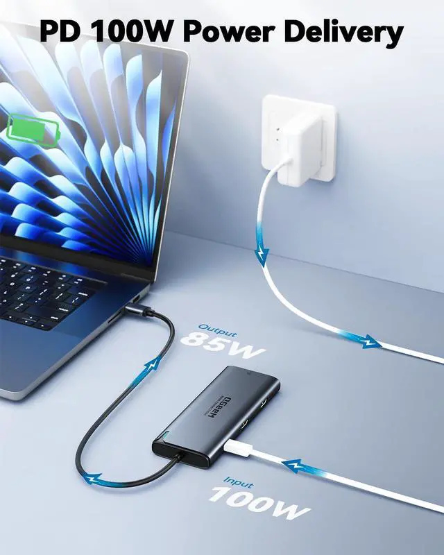 Alt view image 5 of 5 - QGeeM USB C Hub,8 in 1 Extender Splitter with Single 8K,Dual 4K@60Hz HDMI for Thunderbolt 3/4/5,Multiport USB C to Ethernet Adapter for Type C Device,USB A 10Gbps Data,PD100W-M1/M2 only 1 Display