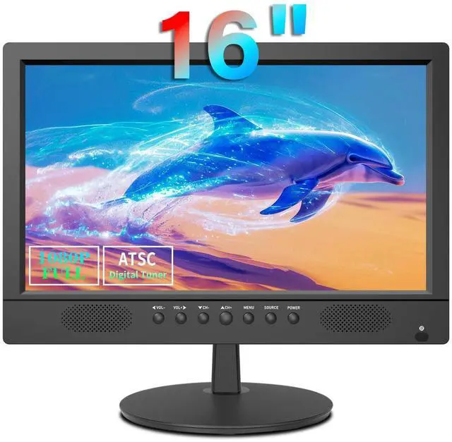 Main image of Jexiop 16 inch Flat Screen TV,Small TV with Remote Control-Perfect Full HD 1080P for Kitchen,Dual Power DC-12V & AC AC Adapter Inputs for Your RV & Kitchen Watch HDTV Anywhere