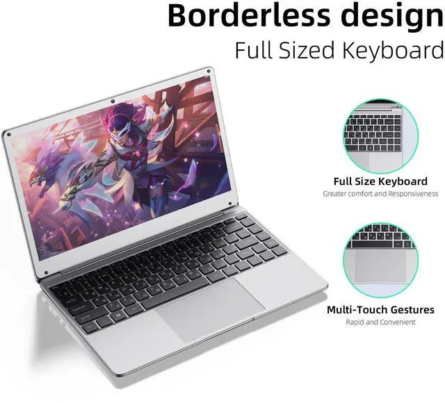 Alt view image 2 of 5 - Kacizes Laptop 14 inch Laptops, 8GB RAM Laptop Computer Windows Laptop Dual-Core with 128GB SSD Storage, Slim and Lightweight, for Travel, Business, School (Silver)