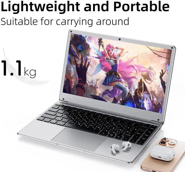 Alt view image 4 of 5 - Kacizes Laptop 14 inch Laptops, 8GB RAM Laptop Computer Windows Laptop Dual-Core with 128GB SSD Storage, Slim and Lightweight, for Travel, Business, School (Silver)