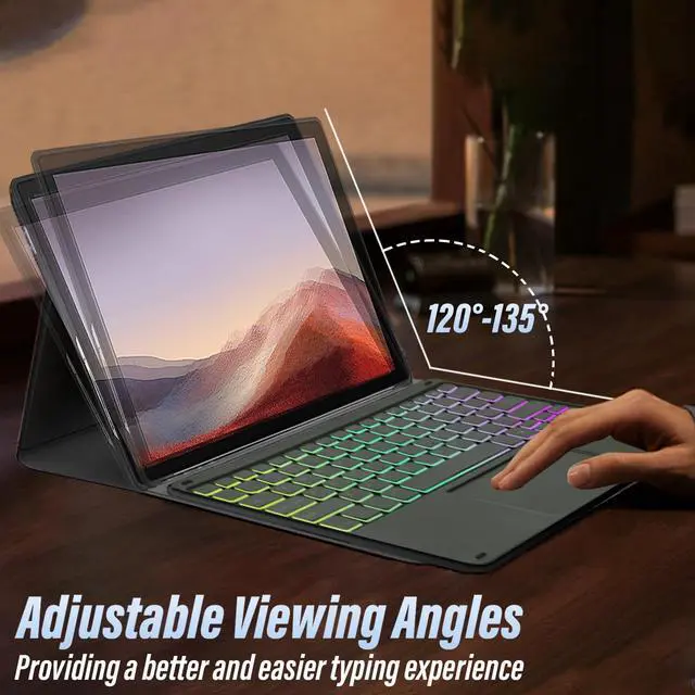 Alt view image 5 of 5 - Touchpad Keyboard Case for Microsoft Surface Pro 7+/Pro 7/Pro 6/Pro 5/Pro LTE 12.3 Inch, LDSOYIA Rainbow Backlit Wireless Trackpad Keyboard PU Cover Case for 12.3" Surface Pro 7/6/5/LTE