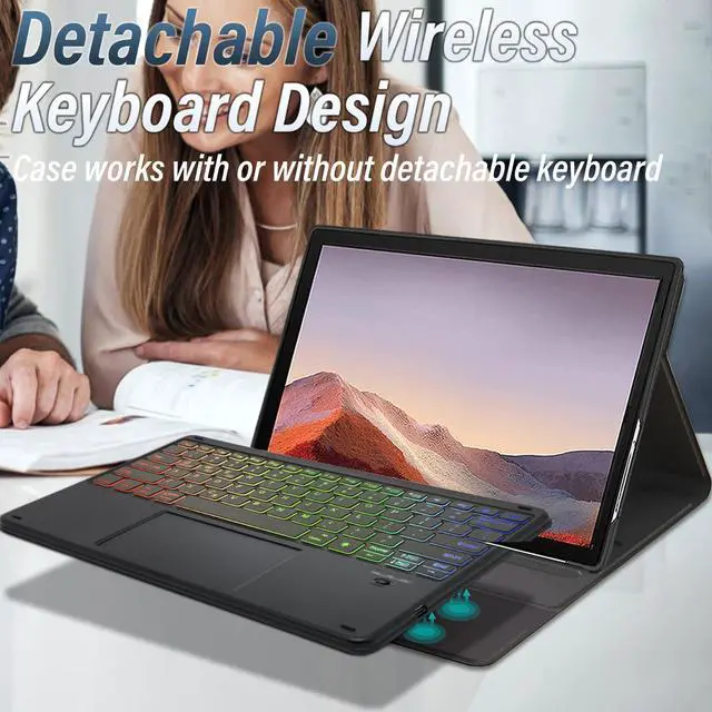 Alt view image 3 of 5 - Touchpad Keyboard Case for Microsoft Surface Pro 7+/Pro 7/Pro 6/Pro 5/Pro LTE 12.3 Inch, LDSOYIA Rainbow Backlit Wireless Trackpad Keyboard PU Cover Case for 12.3" Surface Pro 7/6/5/LTE