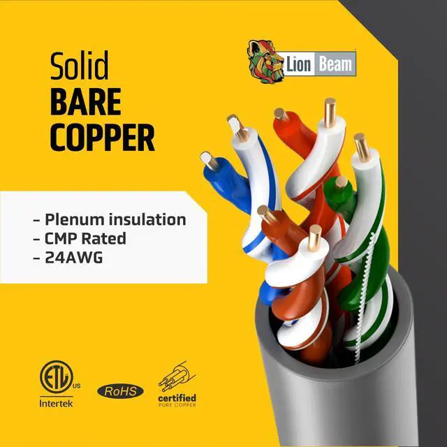 Alt view image 2 of 5 - LION BEAM Cat5e Ethernet Cable 1000FT Pull-Box, 24AWG, CMP Plenum Insulated Solid Bare Copper Internet Cable 350 MHz, Provides High-Speed 1-5Gbps, UTP Bulk Ethernet Cable with Smooth Fast Reel, White